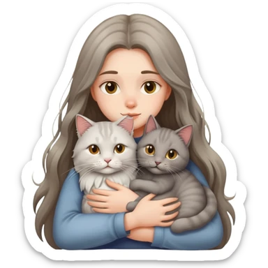 A long-haired girl hugs a British   cat tightly sticker