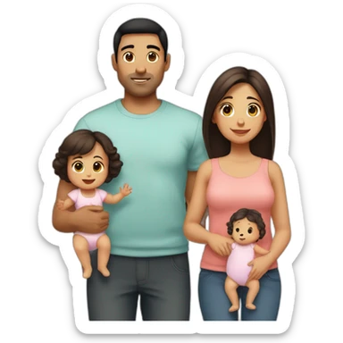 2 parents and a baby girl, the dad has black hair, Mum has long Brown hair and is prégnant, the baby girl has light Brown short hair sticker