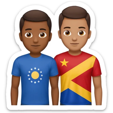 2 male Best buds , one in showing Philipines flag tshirt, one is showing Spain flag sticker