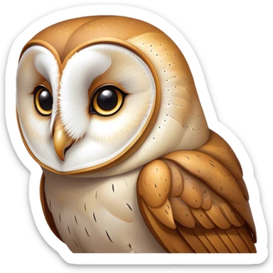 Cinematic Noble Barn Owl Portrait Emoji, Poised and regal, with a slender, graceful build and a striking mottled plumage of whites and browns, deep-set soulful amber eyes, Simplified yet sharp and sophisticated features, highly detailed, glowing with a soft, dignified glow, high shine, intelligent and mysterious, stylized with an air of nocturnal wisdom, focused and attentive, soft glowing outline, capturing the essence of a watchful and confident fowl, so majestic it feels as though it could silently glide out of the screen with effortless authority! sticker