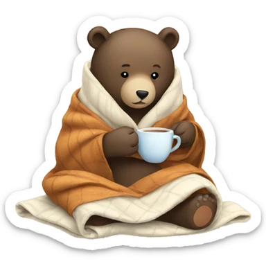 Cozy bear in a blanket drinking tea sticker