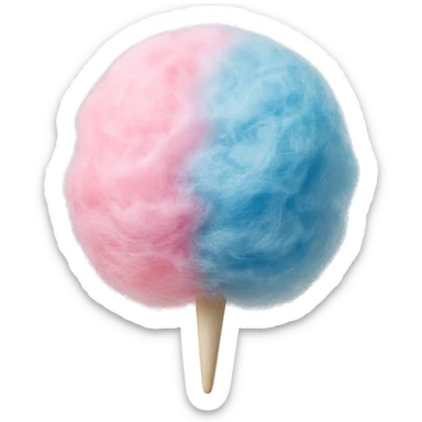 Close-up of pink and blue cotton candy isolated on a white background, realistic food photography style, emphasizing fluffy texture and vibrant colors. sticker