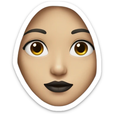 straight long hair with black color ,red lipstick,black eyes, white skin and a small nose sticker