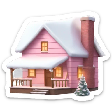 light pink cabin with snow with lights with smoking chimney and pink christmas tree sticker