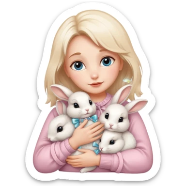 woman hugging baby rabbits with ribbons and crystals sticker
