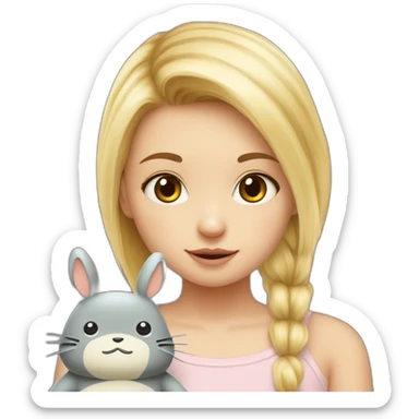 bébé fille blonde décoiffée avec une peluche Totoro  sticker