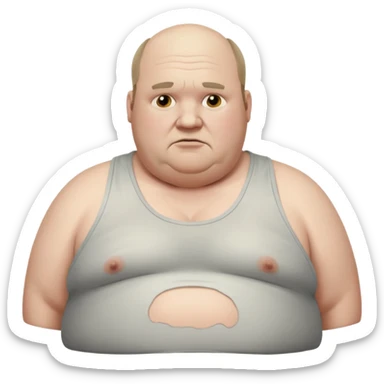 extremely morbidly obese middle aged white man in wifebeater with  dirty appearance. His hair is balding and grey and greasy sticker