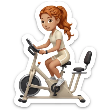 Ginger french braids riding stationary bike cream outfit sticker