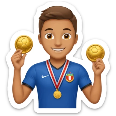 Happy soccer player with a first-place medal sticker