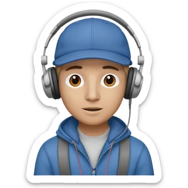 Make me a twin wearing a cap while listening to a song sticker