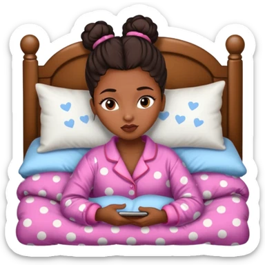 A black girl with edges and plump lips and long lashes with a bun in her bed sticker