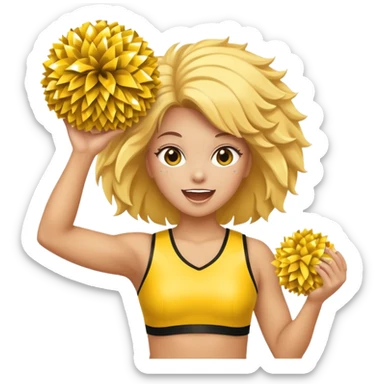 football cheerleader, hold a big cheering pom, yellow and twinkle sticker