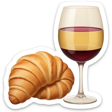 French cuisine humanless avatar in clean emoji-style illustration. Croissant and wine glass, soft beige tones, simple shapes, flat design, refined and cozy. sticker