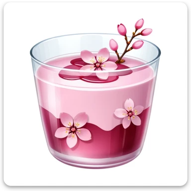 sakura pudding in transparent glass cup with cherry blossom petals sticker