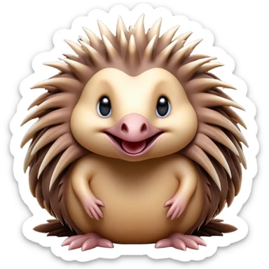 Cinematic Comical Echidna Portrait Emoji, Head tilted dramatically with an exaggeratedly amused expression, featuring a quirky, spiky fur with a scrunched-up face and wide, expressive eyes full of playful disbelief, Simplified yet hilariously expressive features, highly detailed, glowing with a slightly sassy glow, high shine, dramatic yet playful, stylized with an air of cheeky mischief, bright and endearing, soft glowing outline, capturing the essence of a spirited and over‐the‐top echidna, so meme‐worthy it feels like it could prick its way into internet fame instantly! sticker