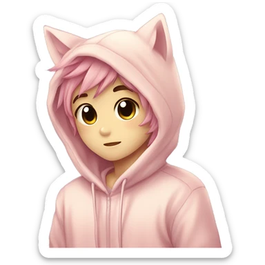 Cute Kawaii Beautiful Gorgeous Sparkly Shiny Blushing Anime Style Romantic Shojo Catboy Man Guy With Pretty Hair And Hoodie Trendy Style Outside sticker