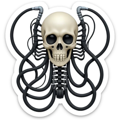 tangled black cables merging with skeletal forms, undead biomechanical, Giger style sticker