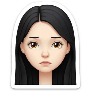 pale girl with long black hair, frowning sticker
