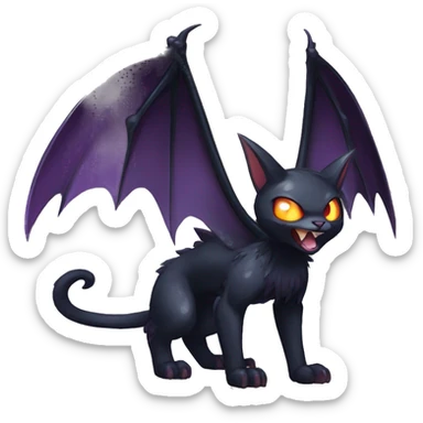   cool edgy beautiful shiny fantasy anime-style dark animal vampiric Nargacuga-cat-hybrid Fakemon with big fangs and bat-wing-ears full body sticker