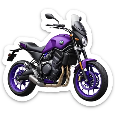 Créer un emoji copiable sur mon système iOS avec une moto mt07 noir mate nacré violet foncée. Mets une nuance intense de le violet foncée et le style de la mt07 doit être en roadster. Ok la couleur violet doit être iridescente sur le noir mat.  sticker