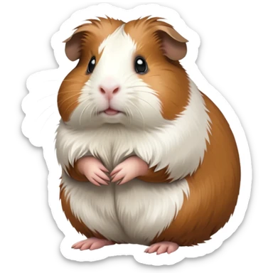 cinematic-[guinea pig]-realistic-full-body-standing-emoji,-tiny-paws-tucked-close,-head-tilted-dramatically,-fluffy-[brown and white]-fur,-simplified-yet-realistic-focused-features,-highly-detailed,-glowing-with-an-almost-sarcastic-glow sticker