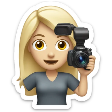 White chic woman with blond hair  holding a vlog camera sticker