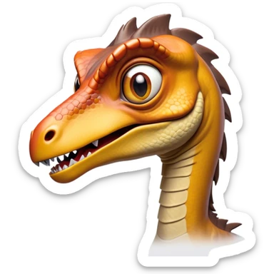 Cinematic Comical jurassic park Velociraptor Portrait Emoji, Head tilted dramatically with an exaggeratedly shocked expression, featuring a sleek, agile form with wide, comically expressive eyes and a quirky, animated snout that brings out its playful side, Simplified yet hilariously expressive features, highly detailed, glowing with a slightly sassy prehistoric glow, high shine, dramatic yet playful, stylized with an air of cheeky dinosaur mischief, soft glowing outline, capturing the essence of a meme-worthy jurassic park Velociraptor that looks ready to side-eye its way into viral fame! sticker
