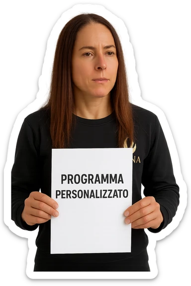 Donna con in mano Scheda di allenamento di palestra con scritto "Programma Personalizzato" sticker