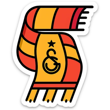 Galatasaray S.K. scarf, yellow and red stripes, waving, fan spirit, simple icon, lineal color icon with black outlines sticker