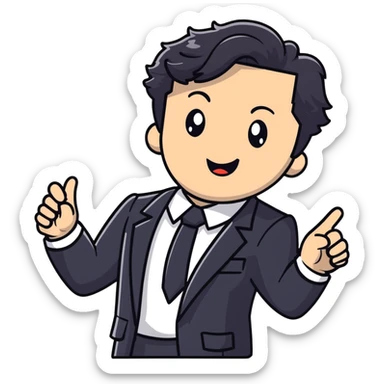 Polished headshot of a management educator with black wavy hair, stubble, strong features, white skin, smart casual attire with blazer, dynamic speaking expression, professional appearance for speaker profile sticker