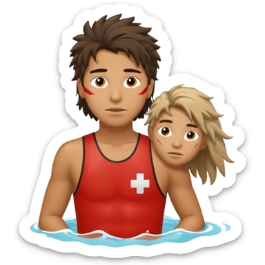 Lifeguard Native American Teenager with messy hair rescuing someone sticker