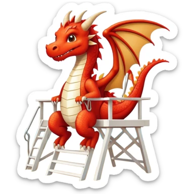 dragon in a white lifeguard uniform in the sun on the beach in a lifeguard stand sticker
