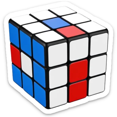 A 3x3 Rubik's Cube slightly turned, with only red, blue, and white colored squares, minimalist iOS emoji style sticker
