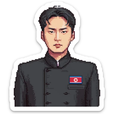 Portrait of a North Korean man, serious and stern, official portrait of a chief engineer at a shipyard, wearing formal dark clothing, neutral background, restrained style, DPRK propaganda style portrait, minimalist, masculine, confident gaze sticker