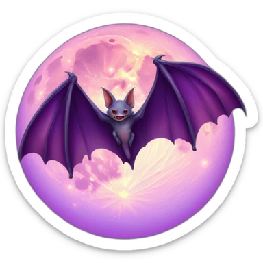purple dripping vampire bat wings flying in front of large realistic color full moon sticker