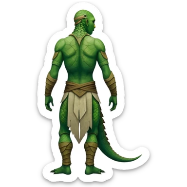 full body reptilian humanoid in ancient outfit, back view sticker