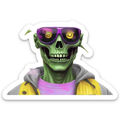 420 .Zombie_ Vaporwave black holographic oilslick zombie unicorn smoking yellow caution tape hemp leaves sticker