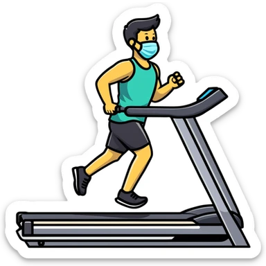 Person on treadmill with mask measuring oxygen consumption, fitness test with data visualization sticker