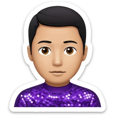 Jeff Fatt from The Wiggles with black hair, purple sequin skivvy shirt sticker