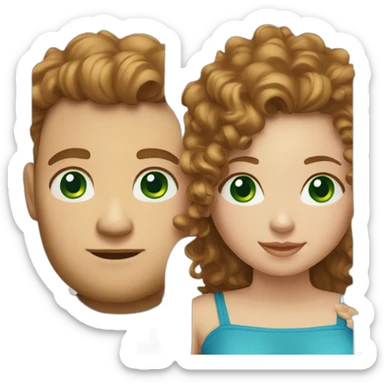 Couple. white European man with brown curly hair and bright blue eyes. chubby wphite woman with long light brown curly hair and green eyes. sticker