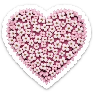 goth sakura heart, heart made of white sakura petals with pink accents sticker