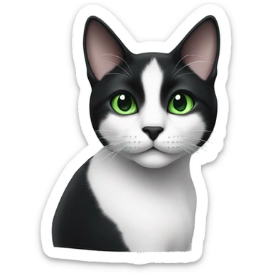black and white cat with green eyes and black mark on chin  sticker