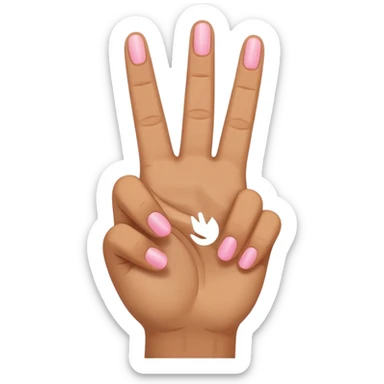 peace sign emoji but with the middle and ring fingers up instead of the index and middle finger. Keep the pinky, index, and thumb down. Only have the 5 normal fingers in the picture sticker