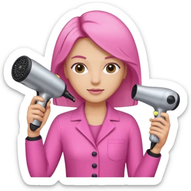 peluquera con secador de pelo y peine en la mano, vestida de rosa sticker