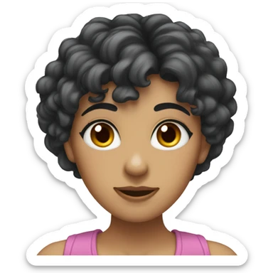 woman with long black curly hair and bangs and dark brown eyes, rolling her eyes sticker
