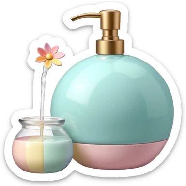 Colorful shiny glossy soft smooth Pastel soap perfume cocktail bomb bar spray bottle lotion cream jar ceramic pottery pot flowery floral item aesthetic decoration room thing  sticker