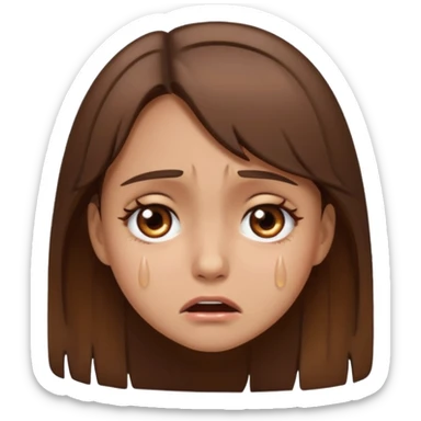 Crying girl brown eyes brown hair a bit torn sticker