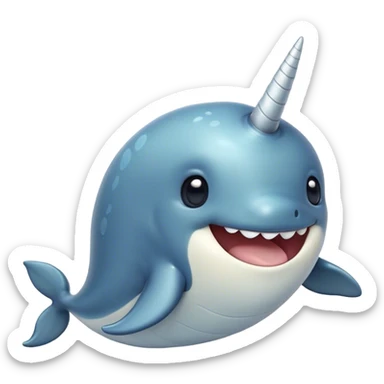 Cinematic Comical Cute Narwhal Portrait Emoji, Head tilted dramatically with an exaggeratedly amused expression, featuring a uniquely curved tusk, a sleek body with wide, comically expressive eyes brimming with playful disbelief, Simplified yet hilariously expressive features, highly detailed, glowing with a slightly sassy oceanic glow, high shine, dramatic yet playful, stylized with an air of cheeky marine mischief, soft glowing outline, capturing the essence of a meme-worthy cute narwhal that looks ready to side-eye its way into viral fame! sticker
