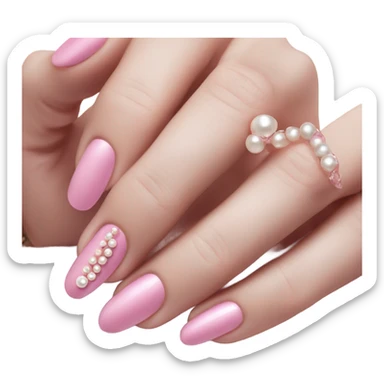 acrylic nails,  pink, pretty pearl ring on hand sticker
