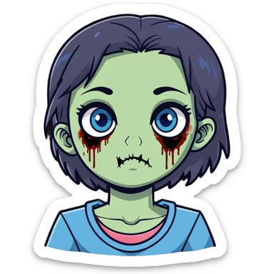 zombie girl with dark hair and blue eyes sticker
